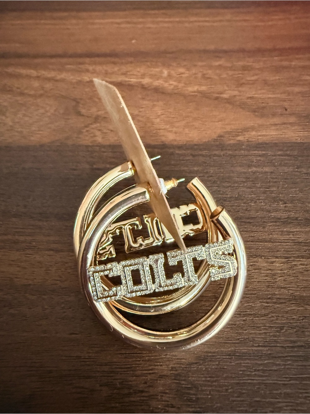 COLTS Gold Hoop Statement Earrings with Pave Crystal Logo - Picture 1 of 3